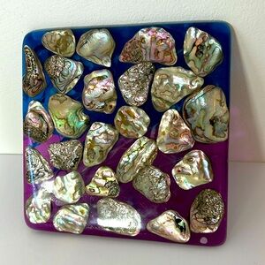 Colorflo Vintage Handcrafted Abalone Shell Glass Like Resin Purple Blue Trivet